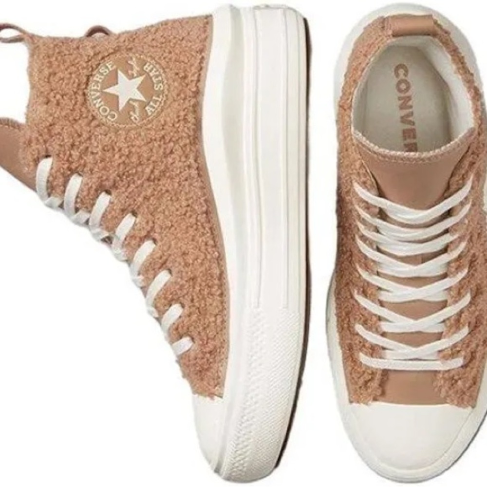 CONVERSE Women’s Chuck Taylor All-Star Platform High Tops - Sherpa/Teddy Tan 7.5